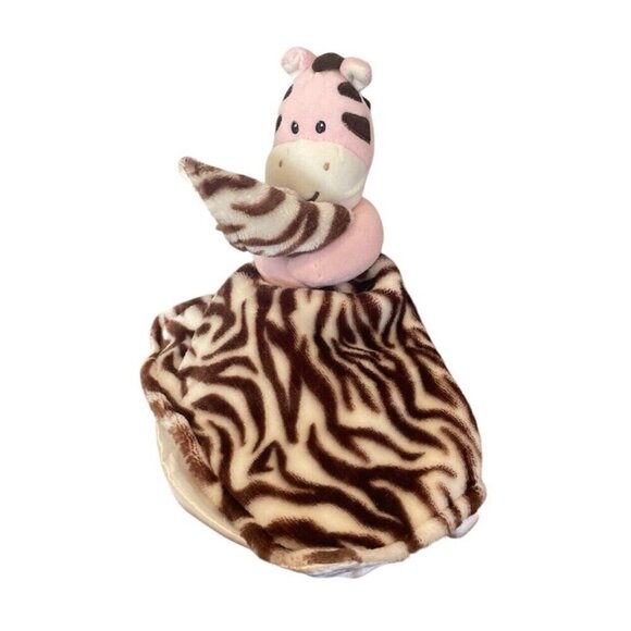 Baby Starters Pink Zebra Security Blanket Rattle Brown Stripes Satin Lovey - Picture 1 of 7